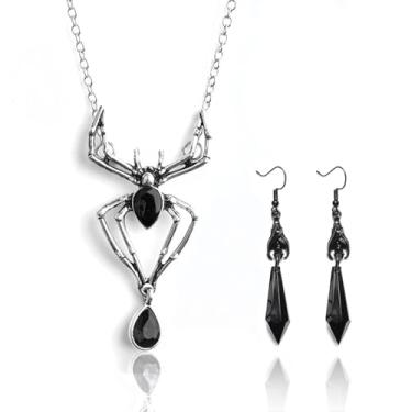 Imagem de YANCHUN Colar de Aranha de Halloween Brincos Anel Cristal Verde Aranha Conjunto de Joias Acessórios para Fantasias de Halloween, Metal, Sem Pedra Preciosa