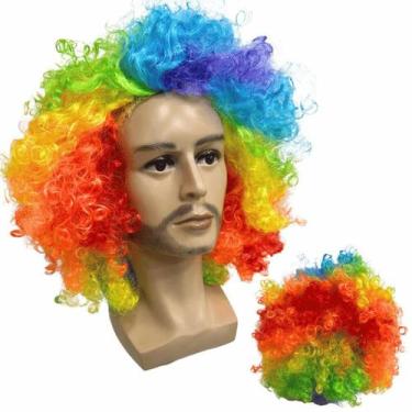 Imagem de Peruca palhaço black power super volumosa colorida arco-íris - LIONSWI