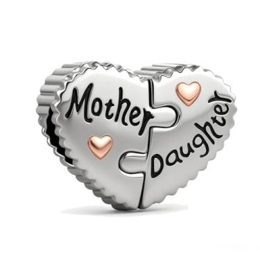 Imagem de QeenseKc 2 peças, pingente de coração combinando mãe e filha, contas de zircônia cúbica, compatível com pulseira Pandora feminina