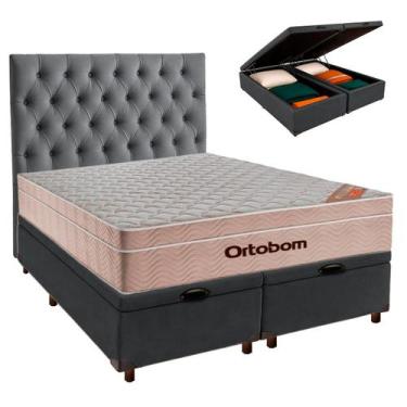 Imagem de Cama Box Bau + Colchão Queen Ortobom Molas Ensacadas Airtech + Cabecei