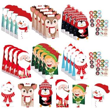 Imagem de KaKeDuJa Sacos de presente de Natal - 48 peças pequenas de papel kraft com adesivos e cartões DIY, sacos de presente de Natal para doces, biscoitos, lembrancinhas de festa infantil, sacos de Natal a