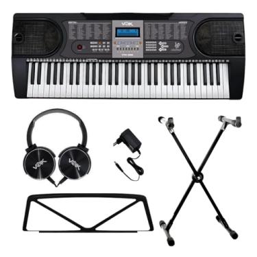 Imagem de Kit Teclado Musical 61 Teclas Voik VTM-3000 Com Suporte em X