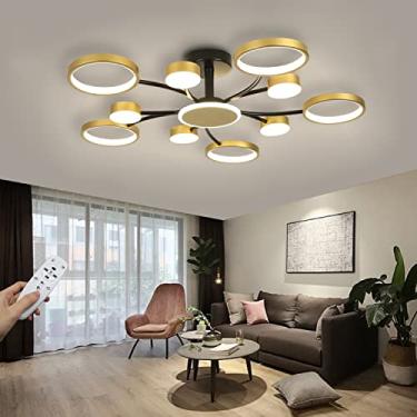 Imagem de Luminária de teto LED moderna com controle remoto, luminária de teto em formato de anel dourada regulável para sala de estar, abajur de acrílico de alumínio, quarto, sala de jantar, corredor