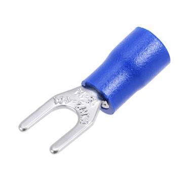 Imagem de uxcell 1000 peças SV2-4M Forquilha isolada tipo U conector de arame elétrico terminal de crimpagem 16-14AWG azul