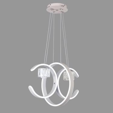 Imagem de Lustres de cristal de luxo, lustre moderno de LED para sala de jantar丨Luminária de teto pendente simples para sala de estar丨Luminárias de teto de metal preto e branco compatíveis com quarto,