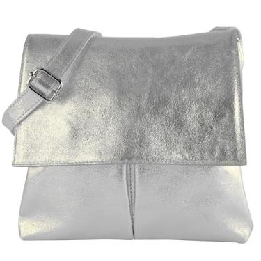 Imagem de modamoda de - T63LEDER - Bolsa de ombro feminina de couro, Prata metálica
