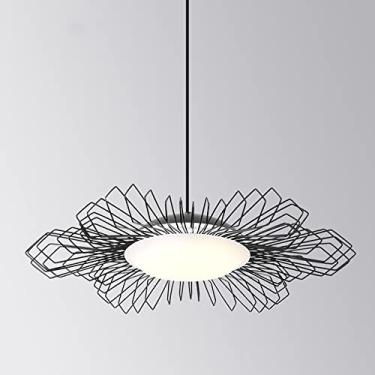 Imagem de Lustre moderno de LED em metal preto com abajur de acrílico ajustável e luminária suspensa para sala de jantar e sala de estar K Island