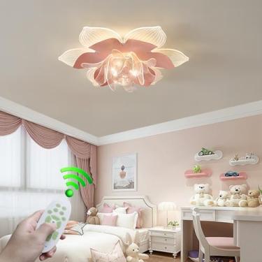 Imagem de Luminária de teto LED regulável para quarto, moderna, floral, teto, lustre rosa, sala de estar, sala de jantar, cozinha, quarto infantil, luminária de teto de acrílico com controle remoto (r