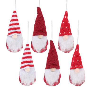 Imagem de Toyvian 6 enfeites de gnomo para árvore de Natal, suprimentos de decoração de festa, boneco pequeno de Papai Noel, tricô, artigos de festa, decoração de árvore de Natal para pendurar (vermelho)