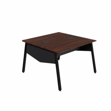 Imagem de Mesa Escritório Plataforma 2 Pessoas 135cm com Tampo Chanfrado Pés Met
