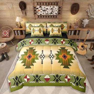 Imagem de Conjunto de lençol solteiro para meninos astecas ocidentais, étnico, tribal, nativo, fazenda, boêmio, geométrico, sudoeste, étnico americano, nativo, em uma bolsa, para homens adultos, amarelo e verde