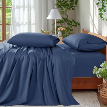 Imagem de Shilucheng Conjunto de lençóis 100% algodão – 600 fios, lençóis com bolso extra profundo para colchões de 45,7 a 61 cm de espessura, respirável e refrescante, lençóis de cama de algodão egípcio de