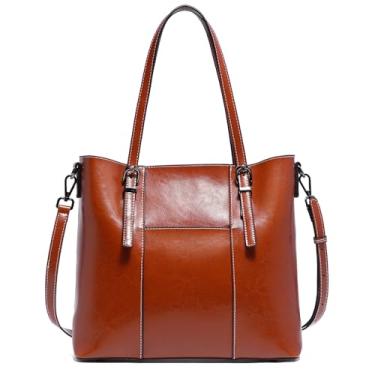 Imagem de Bolsa feminina de couro legítimo, bolsa grande para trabalho com vários compartimentos, bolsa transversal, Laranja