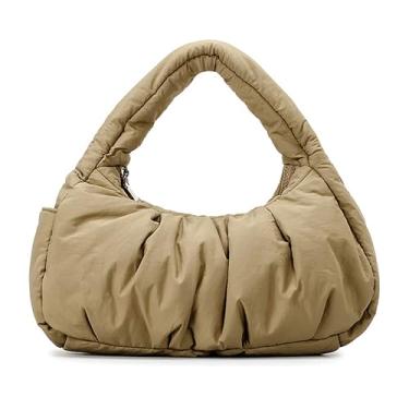 Imagem de NEWBELLA Bolsa de ombro feminina de nylon macio, leve, franzida, crescente, com vários bolsos para viagens e trabalho, Verde militar, Medium