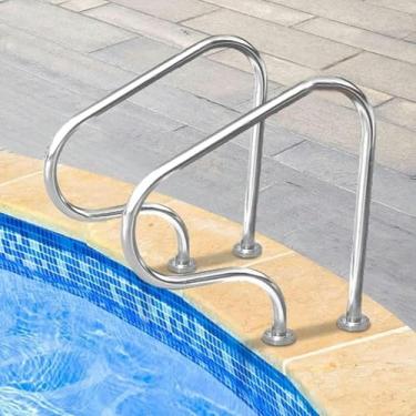 Imagem de LGEOELIAS Corrimão de piscina, trilho de mão de piscina de aço inoxidável 304 para piscina enterrada, trilho de escada seguro para piscina, 2 peças de trilhos à prova de ferrugem, fácil de instalar