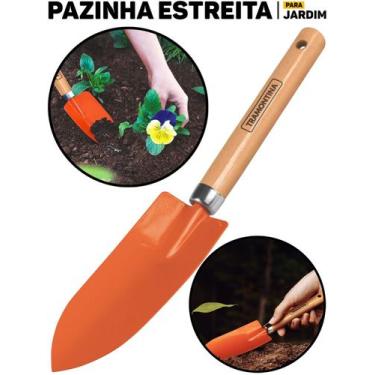 Imagem de Pazinha Estreita Metálica Tramontina Cabo De Madeira P/ Jardinagem Hor