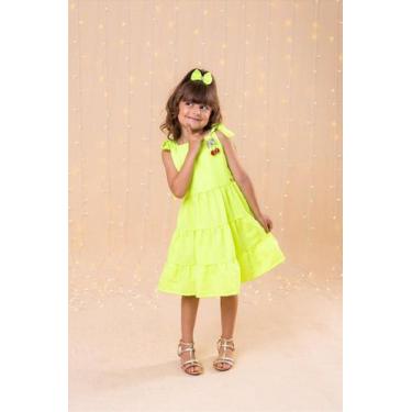 Imagem de Vestido Blogueirinha Verde Neon Cerejinha - Tecido 100% Poliéster, 14