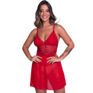 Imagem de Camisola Lingerie Tule WLS Modas Renda Básica Transparente Confortavel