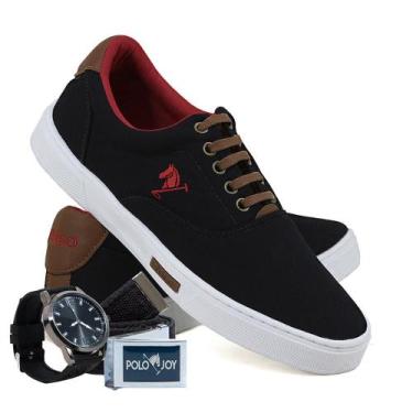 Imagem de Sapatênis Lona Kit com Relógio e Cinto Casual Dia a Dia - Polo Joy, 44