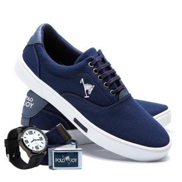 Imagem de Sapatênis Lona Kit com Relógio e Cinto Casual Dia a Dia - Polo Joy, 37