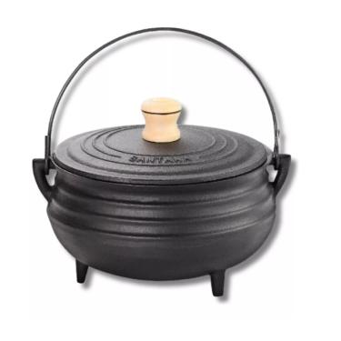Imagem de Panela Tripé Caldeirão Pequeno Nº 2 Ferro Fundido Tampa Ferro Santana 600ml
