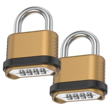 Imagem de Pacote com 2 fechaduras de combinação de 4 dígitos, cadeado externo sem chave, trava de manilha curta resistente à prova d'água para armários de academia, armários esportivos, cerca, portão, caixa de