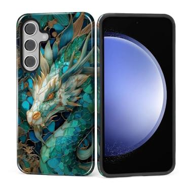 Imagem de MQJCYB Capa para Samsung Galaxy S23 FE, híbrida, resistente, 2 em 1, proteção à prova de choque, brilhante, para Samsung Galaxy S23 FE Azul Dourado Dragão Vitral