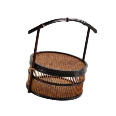 Imagem de Baoblaze Cesta de bambu, recipiente para armazenamento de alimentos, organizador portátil com alça, cesta de para lanches, almoço, doces, Camada única