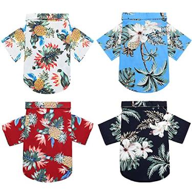 Imagem de Weewooday - 4 Camisetas de Verão para Cães, Estilo Havaiano, Floral, Respiráveis, Roupas Legais, Praia, Litoral, Cachorrinho, Moletom para Filhotes Pequenos