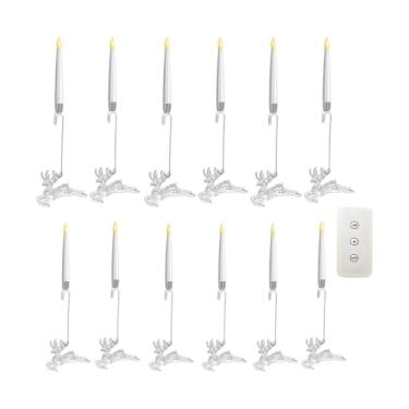 Imagem de XLWLLNJ 12x Velas de Natal sem, LED, velas cônicas curtas, decoração com pingente, castiçais de LED para quarto de férias, Alce