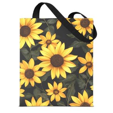 Imagem de Bolsa feminina de lona de girassóis, floral, girassol, reutilizável, para compras, viagens, férias, trabalho, academia, praia, Branco, Large