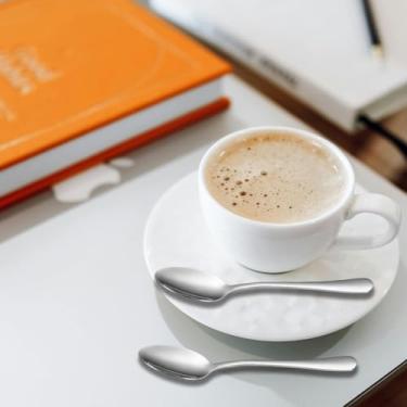 Imagem de Colher de chá prateada para café, 2 peças, mini colher de bolo de aço inoxidável, colher de gelo, colher pequena para sobremesa