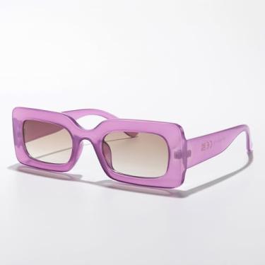 Imagem de Óculos de sol retrô 90s nude retangular feminino masculino moderno óculos grossos, Roxa, Lens Width: 51 Millimeters