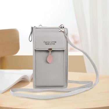 Imagem de Bolsa transversal para celular feminina, bolsa de ombro de poliuretano com zíper, bolsa carteira para celular, bolsa de armazenamento de itens pequenos para chave, cartão, Cinza, Casual