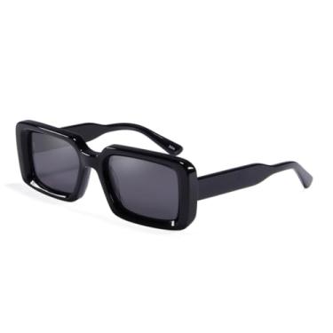 Imagem de HCHES Óculos de sol masculino acetato Zonnebril Dames retangular para mulheres Uv400 (preto)
