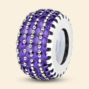 Imagem de 1 peça elegante diamante roxo prata berloque contas adequadas para mulheres, faça você mesmo e roupa diária combinando joias decoração para mulheres presente para mãe