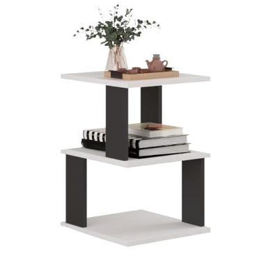 Imagem de Mesa Lateral E Canto De Sofá Mesinha Apoio Aparador Sala Cabeceira Quarto Móveis,mesa de canto para sala(Branco + Preto)