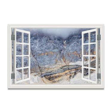 Imagem de Cracks In The RocksImpressão artística em tela de ilusão de janela falsa, arte de parede com vista panorâmica real para sala de estar 30 x 45 cm sem moldura