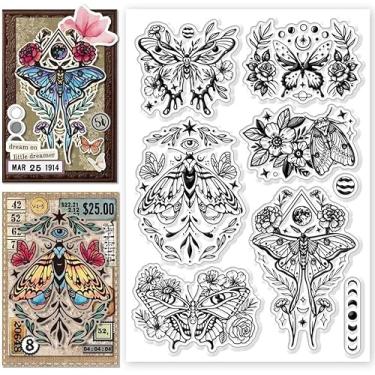 Imagem de Carimbos de artesanato em fase da lua transparente com flores de mariposa para fazer cartões, faça você mesmo, scrapbook, álbum de fotos feito à mão