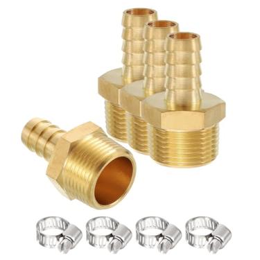 Imagem de HARFINGTON 4 peças 1/5.1 cm a 3/10.2 cm NPT Macho Latão Mangueira Barb Fitting Metals Splicer Mender com 4 Peças de Braçadeiras de Mangueira de Aço Inoxidável