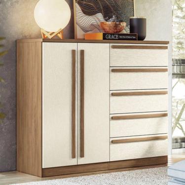 Imagem de Cômoda Chicago Gold 2 Portas 5 Gavetas Jatoba/Areia - Pnr Móveis
