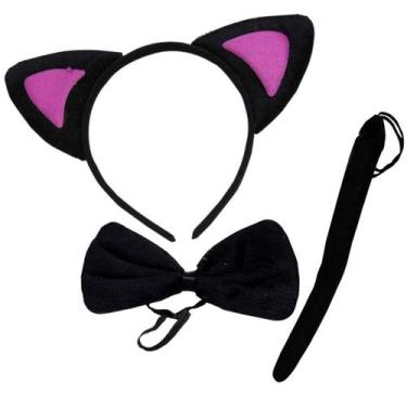 Imagem de Kit Tiara Animal Oncinha Pelúcia Gravata Rabinho Cosplay - TOP, Gato P