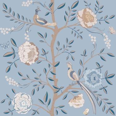 Imagem de VaryStyle Papel de parede floral vintage azul/marrom chinoiserie pássaros papel de parede floral para quarto banheiro 45 cm x 299 cm papel de contato azul removível autoadesivo para gavetas de