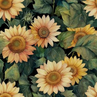 Imagem de Papel de parede floral vintage Moody girassol autoadesivo descascar e colar folha botânica aquarela flor papel de contato removível à prova d'água para quarto sala de estar decoração de locatário 45