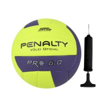Imagem de Kit Bola Vôlei Penalty 6.0 PRO X + Bomba de Ar, Amarelo, Roxo, Único