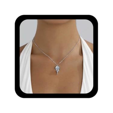 Imagem de Allereyae Colar com pingente de água-viva Boho com pedra da lua, prata, água-viva, colar opala água-viva, colares de animais marinhos, gargantilha falsa de pedra da lua, joia de verão e oceano para