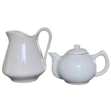 Imagem de Kit Jarra Clássica 700ml e Bule Chaleira 400ml - Porcelana Branca de A