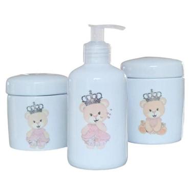 Imagem de Kit Higiene Bebê 3 Peças - Princesa Ursinha Rosa - Porcelana - Antilop