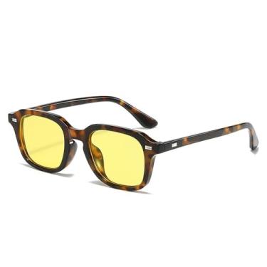 Imagem de Óculos de Sol Feminino Candy Color com Rebites e Proteção UV400 para Esportes ao Ar Livre, Corrida e Ciclismo, Estampa de Leopardo Amarela