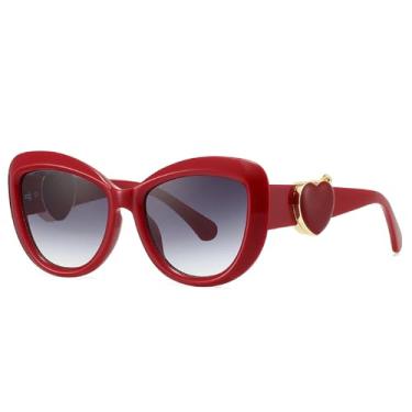 Imagem de mincl Óculos de sol femininos olho de gato 2025 para decoração em forma de coração, óculos de sol, acessórios modernos para uso ao ar livre, Vermelho, X